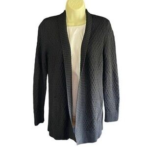 Talbots Black Diamond Trellis Knit Sweater Cardigan Ribbed Cuffs, size Small